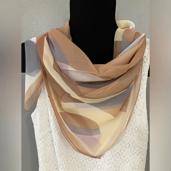 100% Silk scarf large camel grey cream - Picture 7 of 10